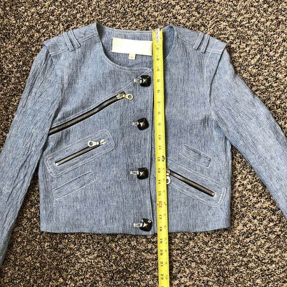 Bensoni Linen Jacket 0 Moto / Biker Cropped Light Blue Pockets Lined - Picture 10 of 12